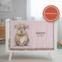 Personalized Nursery Blanket • Capybara Baby Decor スローブランケット