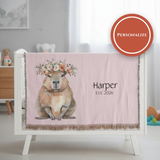 Personalized Nursery Blanket • Capybara Baby Decor スローブランケット