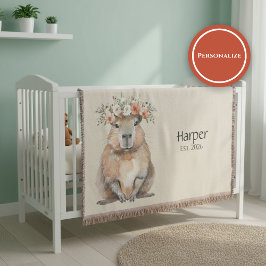 Personalized Nursery Blanket • Capybara Baby Decor スローブランケット
