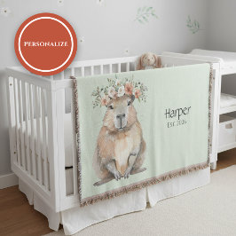 Personalized Nursery Blanket • Capybara Baby Decor スローブランケット