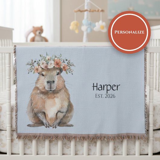 Personalized Nursery Blanket • Capybara Baby Decor スローブランケット