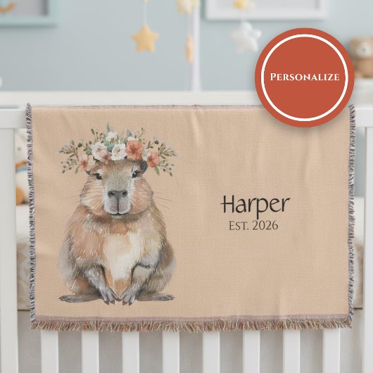 Personalized Nursery Blanket • Capybara Baby Decor スローブランケット