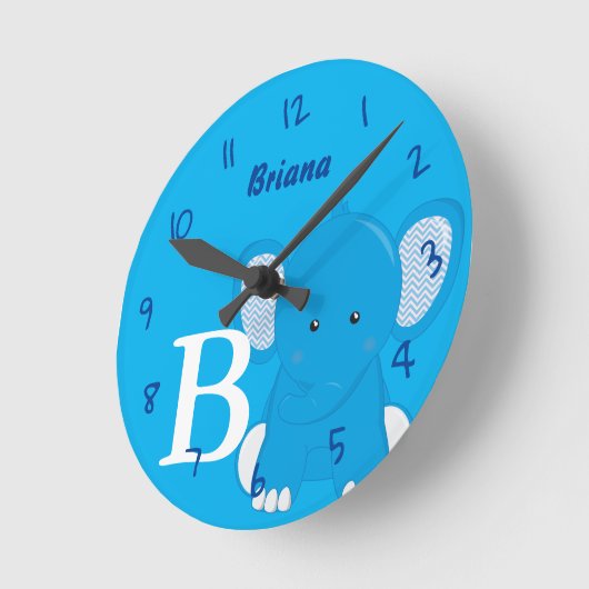 Personalized Nursery Blue Round Clock ラウンド壁時計 (傾斜)