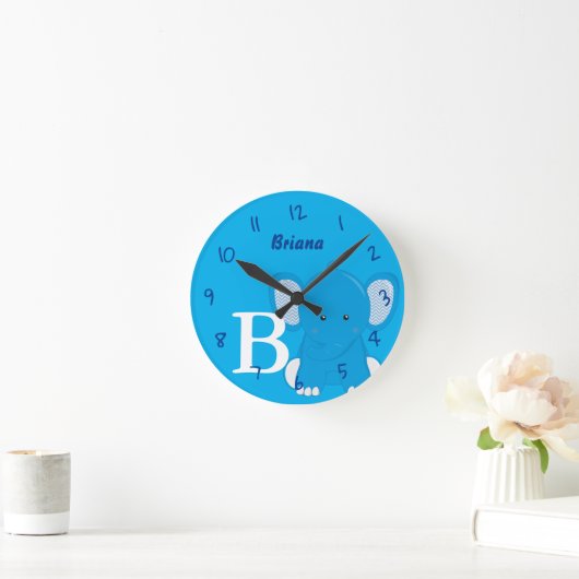 Personalized Nursery Blue Round Clock ラウンド壁時計 (ホーム)