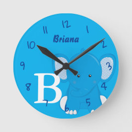 Personalized Nursery Blue Round Clock ラウンド壁時計