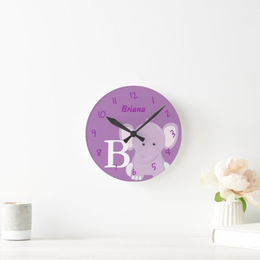 Personalized Nursery Lilac Round Clock ラウンド壁時計 (ホーム)