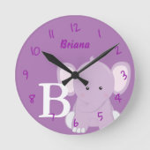 Personalized Nursery Lilac Round Clock ラウンド壁時計 (正面)