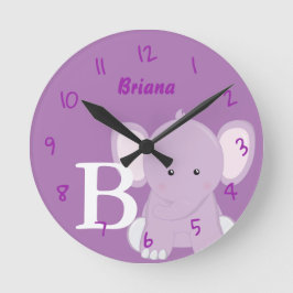 Personalized Nursery Lilac Round Clock ラウンド壁時計