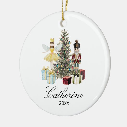 Personalized Nutcracker and Fairy Christmas Tree セラミックオーナメント (左)