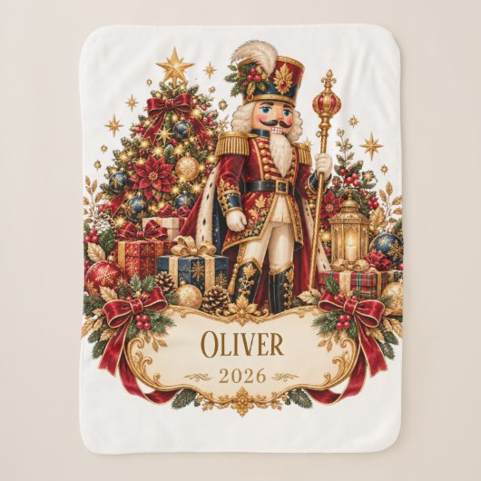 Personalized Nutcracker Christmas Blanket with Nam シェルパブランケット (正面)