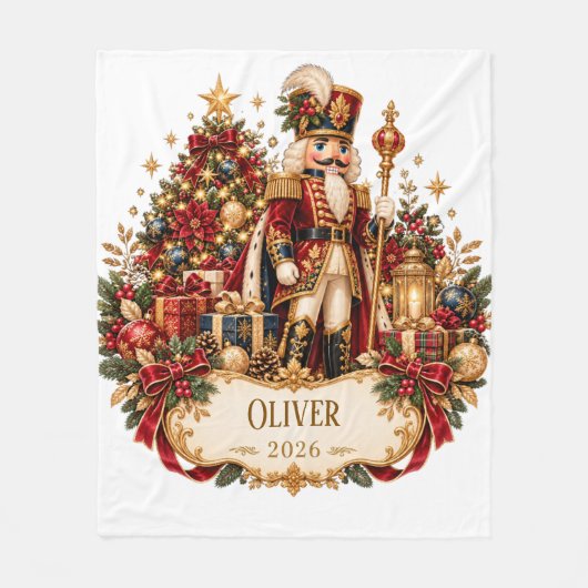 Personalized Nutcracker Christmas Blanket with Nam フリースブランケット (正面)