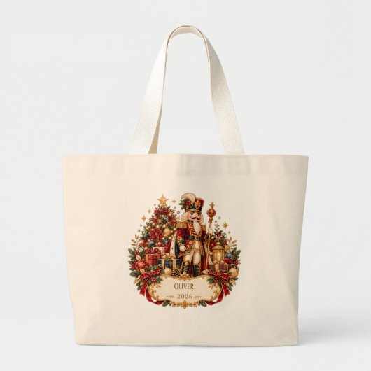 Personalized Nutcracker Christmas Blanket with Nam ラージトートバッグ (正面)