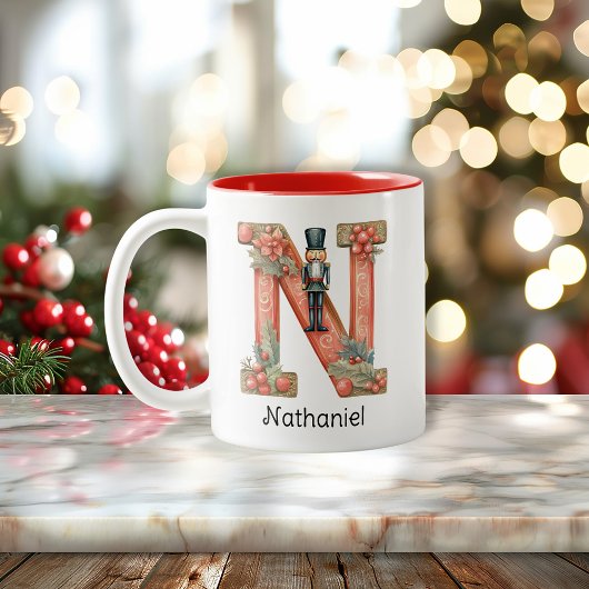 Personalized Nutcracker Monogram N Christmas  ツートーンマグカップ
