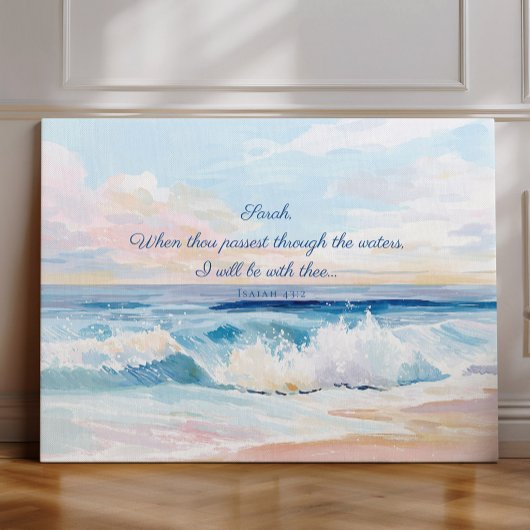 Personalized Ocean Bible Verse, Isaiah 43:2 キャンバスプリント