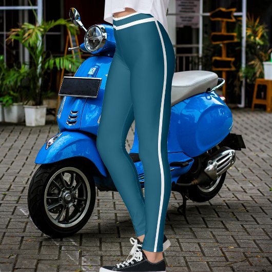 Personalized Ocean Blue White Stripes Custom Text レギンス