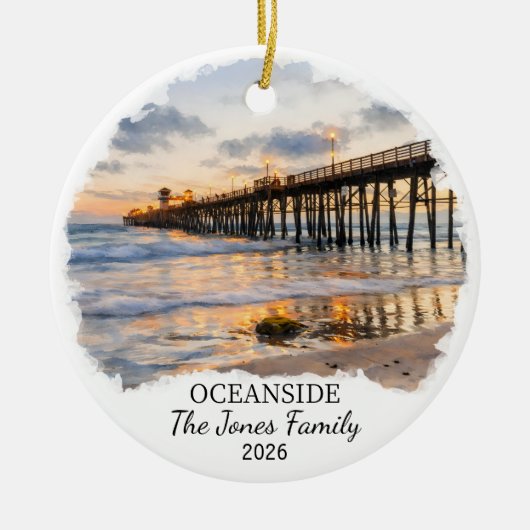 Personalized Oceanside Ornament, Custom California セラミックオーナメント (正面)