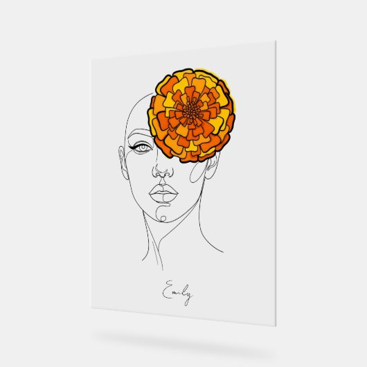 Personalized October Birth Flower Portrait アクリルサイン (傾斜)