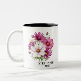 Personalized October Cosmos Birth Flower Mugs ツートーンマグカップ