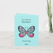 Personalized October Teal Glasswing Butterfly Art カード (裏面)