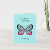 Personalized October Teal Glasswing Butterfly Art カード (正面)