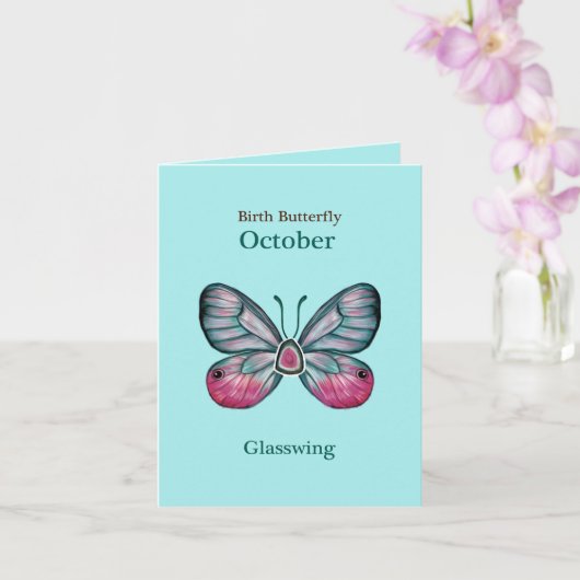 Personalized October Teal Glasswing Butterfly Art カード (蘭)