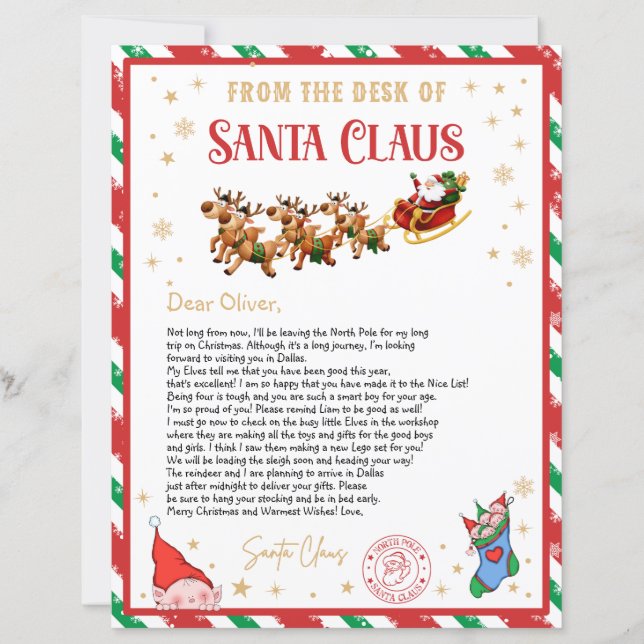 Personalized Official North Pole Letter from Santa (正面)
