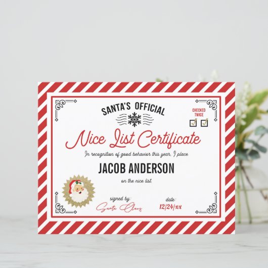 Personalized Official Santa Nice List Certificate (スタンド正面)