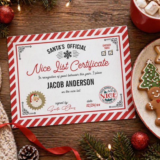 Personalized Official Santa Nice List Certificate