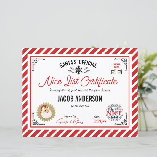 Personalized Official Santa Nice List Certificate (スタンド正面)