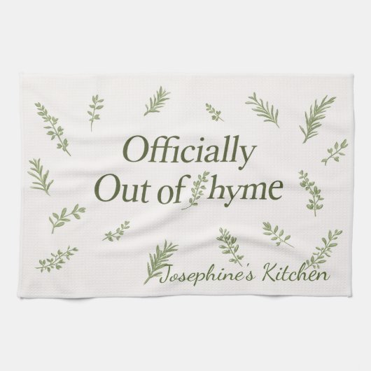 Personalized Officially Out of Thyme Funny Kitchen キッチンタオル (横)