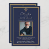 Personalized Old Money Navy Blue Funeral  招待状 (正面/裏面)