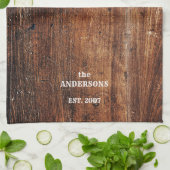 Personalized old rustic scratchesd wood  キッチンタオル (折り畳み)