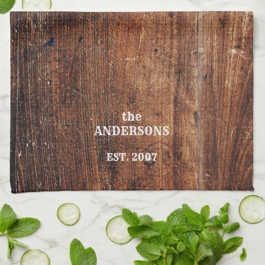 Personalized old rustic scratchesd wood  キッチンタオル (折り畳み)