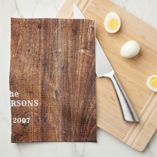 Personalized old rustic scratchesd wood  キッチンタオル (四つ折り)