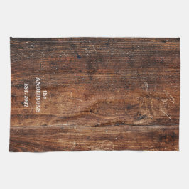 Personalized old rustic scratchesd wood  キッチンタオル