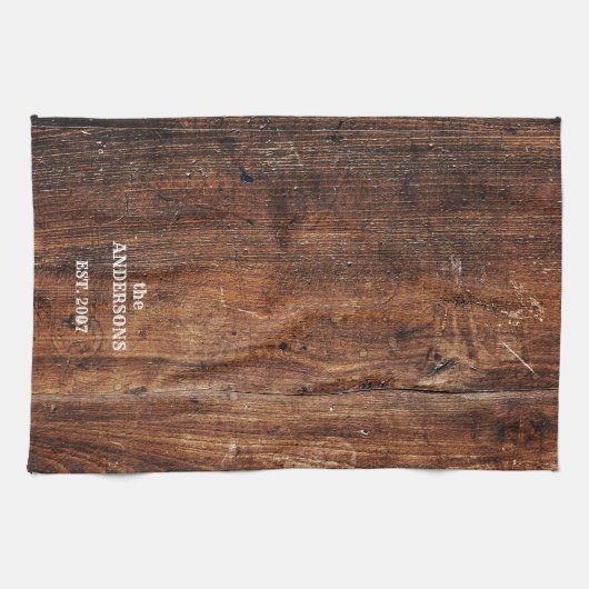 Personalized old rustic scratchesd wood  キッチンタオル (横)