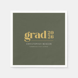 Personalized Olive Green Gold 2026 Graduation スタンダードカクテルナプキン