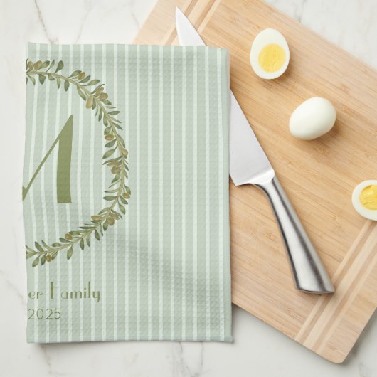 Personalized Olive Wreath Monogram  キッチンタオル (四つ折り)