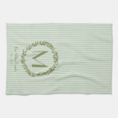 Personalized Olive Wreath Monogram  キッチンタオル (横)