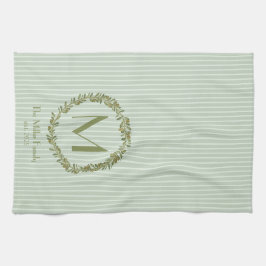 Personalized Olive Wreath Monogram  キッチンタオル