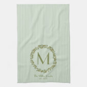 Personalized Olive Wreath Monogram  キッチンタオル (縦)