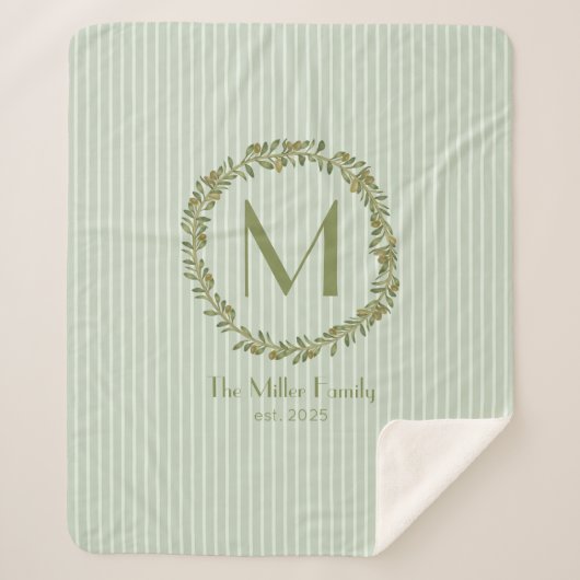 Personalized Olive Wreath Monogram  シェルパブランケット (正面)