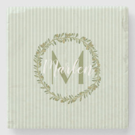 Personalized Olive Wreath Monogram ストーンコースター