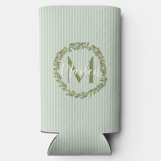 Personalized Olive Wreath Monogram  スリム缶クーラー (裏面)