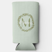 Personalized Olive Wreath Monogram  スリム缶クーラー (正面)