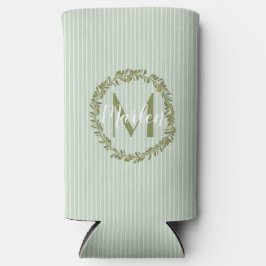Personalized Olive Wreath Monogram  スリム缶クーラー