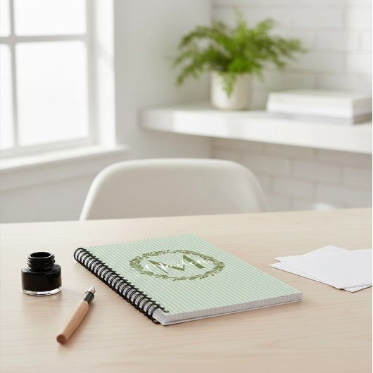 Personalized Olive Wreath Monogram  ノートブック