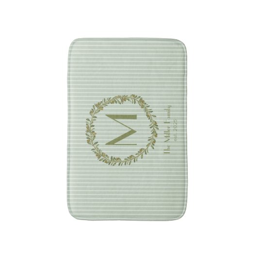 Personalized Olive Wreath Monogram  バスマット (正面縦)