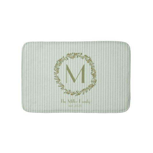 Personalized Olive Wreath Monogram  バスマット (正面)