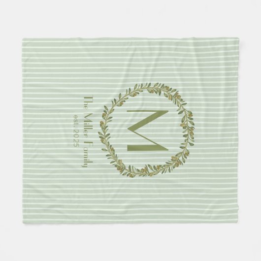 Personalized Olive Wreath Monogram  フリースブランケット (正面(横))
